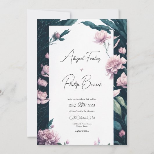 Invitation Mariage Feuille d'Emerald Pretty Pink (Devant)
