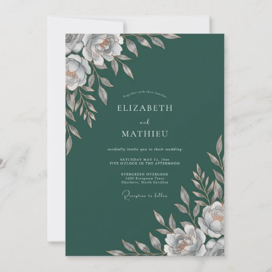 Invitation Mariage Feuille d'Épinette Profonde (Devant)