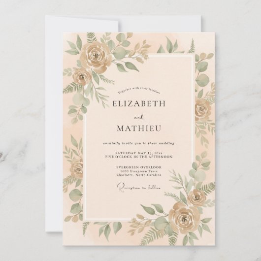 Invitation Mariage feuille d'eucalyptus abricot (Devant)