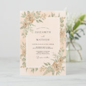 Invitation Mariage feuille d'eucalyptus abricot (Debout devant)