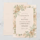 Invitation Mariage feuille d'eucalyptus abricot (Devant / Derrière)