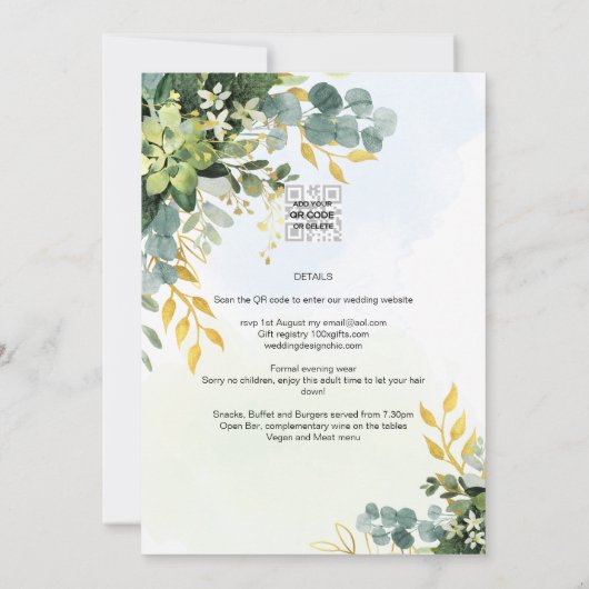 Invitation Mariage Feuille d'Eucalyptus or tout-en-1 (Dos)