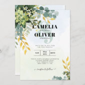 Invitation Mariage Feuille d'Eucalyptus or tout-en-1 (Devant / Derrière)