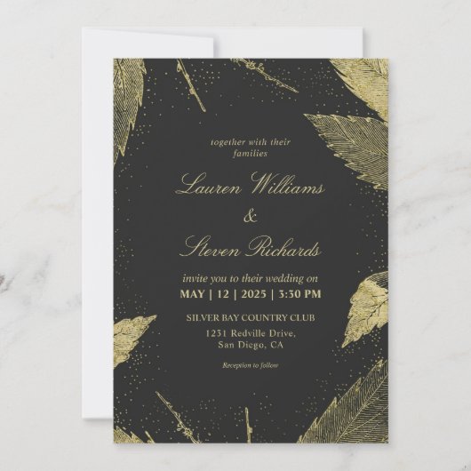 Invitation Mariage Feuille d'hiver noir sur mesure (Devant)