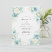 Invitation Mariage Feuille d'Ivoire Aqua (Debout devant)