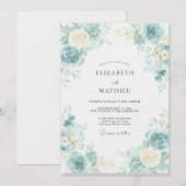 Invitation Mariage Feuille d'Ivoire Aqua (Devant / Derrière)