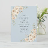 Invitation Mariage Feuille d'Ivoire Azur (Debout devant)