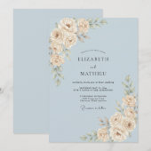 Invitation Mariage Feuille d'Ivoire Azur (Devant / Derrière)