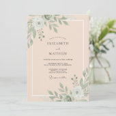 Invitation Mariage Feuille d'Olive Abricot (Debout devant)