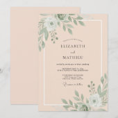 Invitation Mariage Feuille d'Olive Abricot (Devant / Derrière)