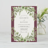 Invitation Mariage feuille d'olive bordeaux (Debout devant)
