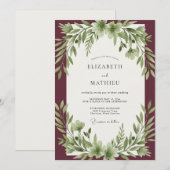 Invitation Mariage feuille d'olive bordeaux (Devant / Derrière)