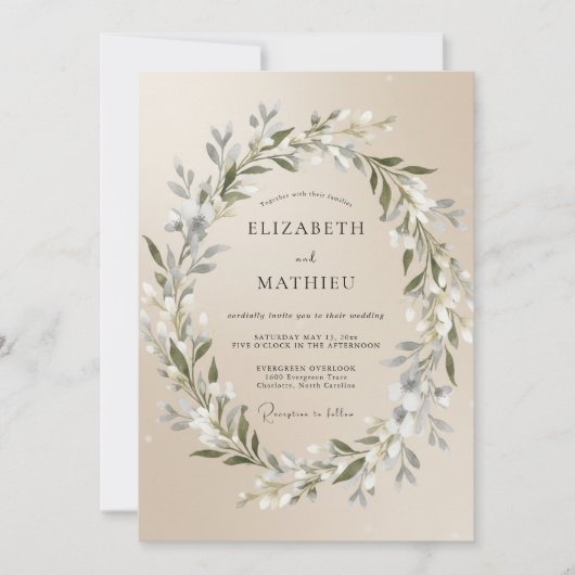 Invitation Mariage Feuille d'Olive Champagne (Devant)