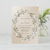 Invitation Mariage Feuille d'Olive Champagne (Debout devant)