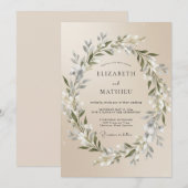 Invitation Mariage Feuille d'Olive Champagne (Devant / Derrière)