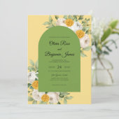 Invitation Mariage feuille d'olive jaune (Debout devant)