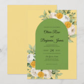 Invitation Mariage feuille d'olive jaune (Devant / Derrière)
