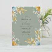 Invitation Mariage feuille d'olive moutarde (Debout devant)