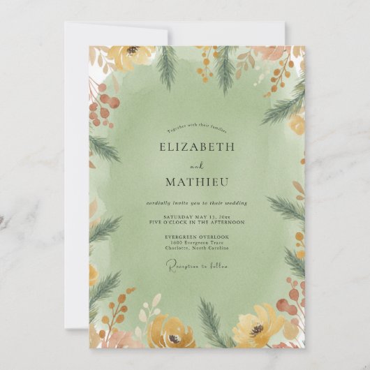 Invitation Mariage Feuille d'Olive Moutarde (Devant)