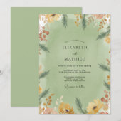 Invitation Mariage Feuille d'Olive Moutarde (Devant / Derrière)