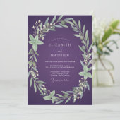 Invitation Mariage feuille d'olive prune (Debout devant)