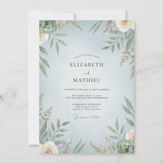 Invitation Mariage Feuille d'Olivier Azur (Devant)