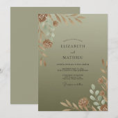 Invitation Mariage feuille d'olivier cuivré (Devant / Derrière)