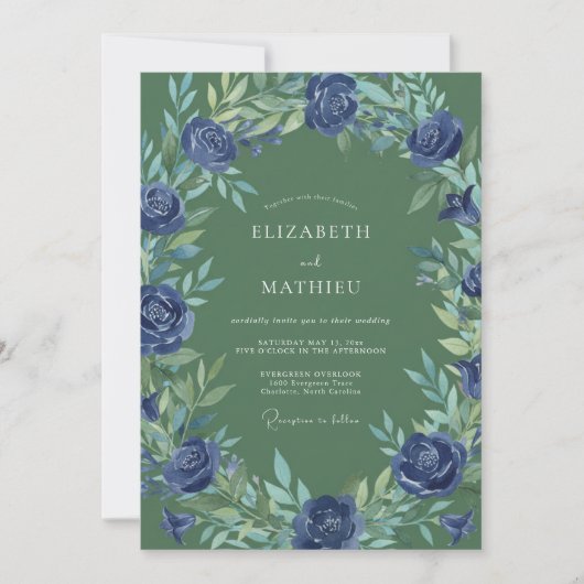 Invitation Mariage Feuille d'Olivier Indigo (Devant)