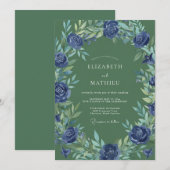 Invitation Mariage Feuille d'Olivier Indigo (Devant / Derrière)