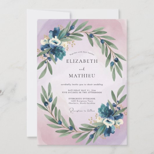 Invitation Mariage Feuille d'Olivier Indigo (Devant)