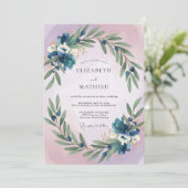 Invitation Mariage Feuille d'Olivier Indigo (Debout devant)