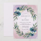Invitation Mariage Feuille d'Olivier Indigo (Devant / Derrière)