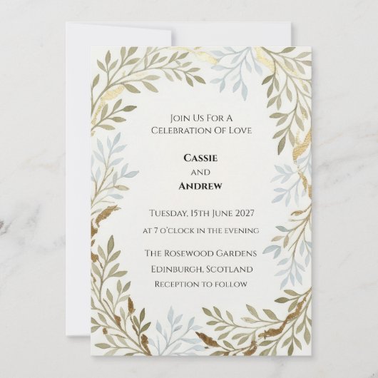 Invitation Mariage Feuille d'Olivier Sage (Devant)