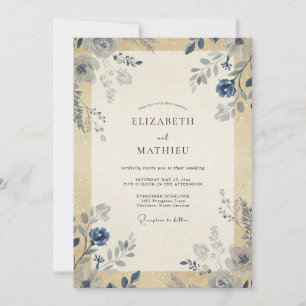 Invitation Mariage feuille d'or acier