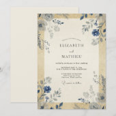 Invitation Mariage feuille d'or acier (Devant / Derrière)