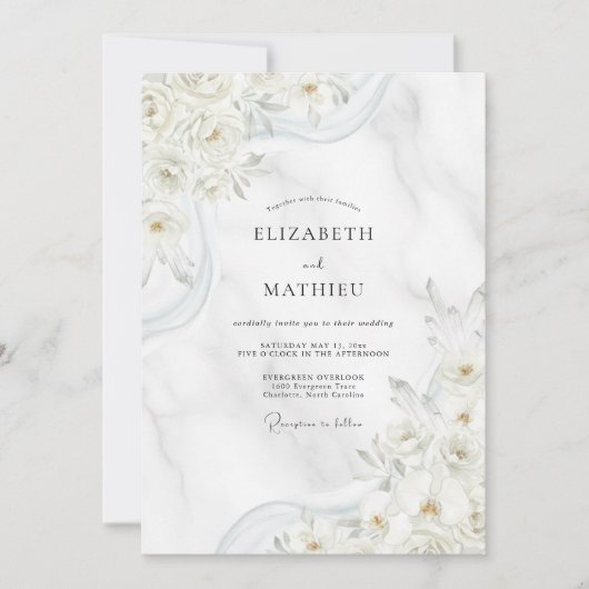 Invitation Mariage feuille d'or blanc (Devant)