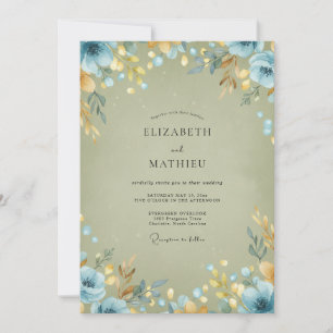 Invitation Mariage Feuille d'Or Bleuet