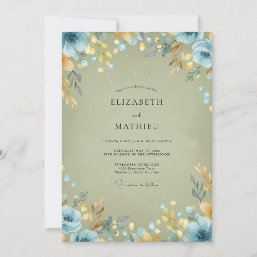 Invitation Mariage Feuille d'Or Bleuet (Devant)