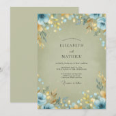 Invitation Mariage Feuille d'Or Bleuet (Devant / Derrière)
