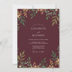 Invitation Mariage feuille d'or canneberge