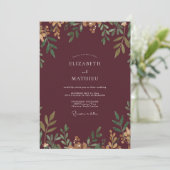 Invitation Mariage feuille d'or canneberge (Debout devant)