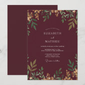 Invitation Mariage feuille d'or canneberge (Devant / Derrière)