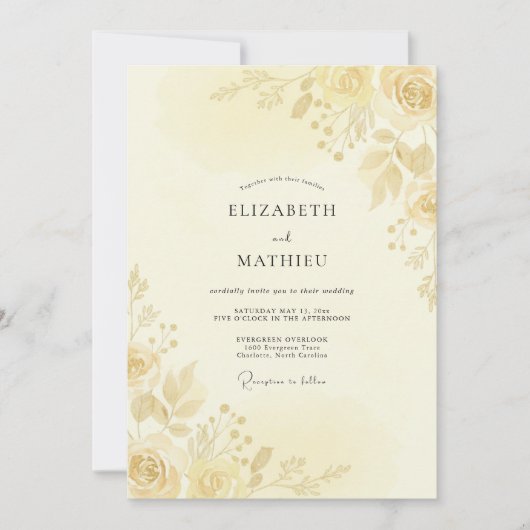 Invitation Mariage Feuille d'Or Champagne (Devant)