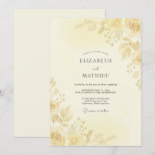 Invitation Mariage Feuille d'Or Champagne (Devant / Derrière)