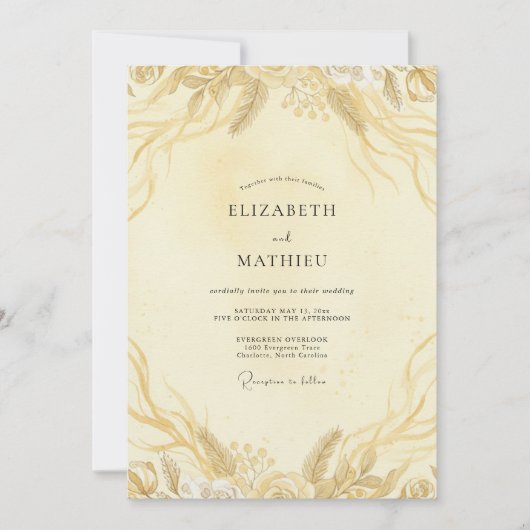 Invitation Mariage feuille d'or Champagne (Devant)
