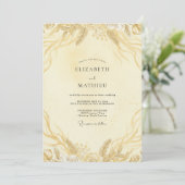 Invitation Mariage feuille d'or Champagne (Debout devant)