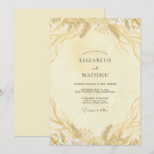 Invitation Mariage feuille d'or Champagne (Devant / Derrière)