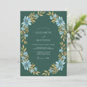 Invitation Mariage feuille d'or Champagne sarcelle (Debout devant)