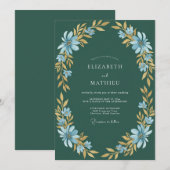 Invitation Mariage feuille d'or Champagne sarcelle (Devant / Derrière)