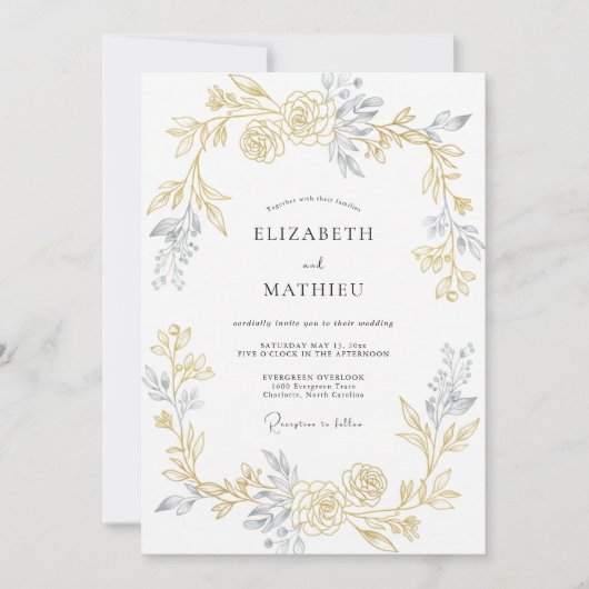 Invitation Mariage feuille d'or chaud champagne (Devant)